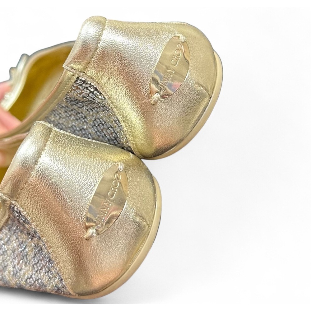 Jimmy Choo Leopard Gold Silver Glitter Ballet Bow Flat Two Tone Women's 37 US 7 - Picture 6 of 8